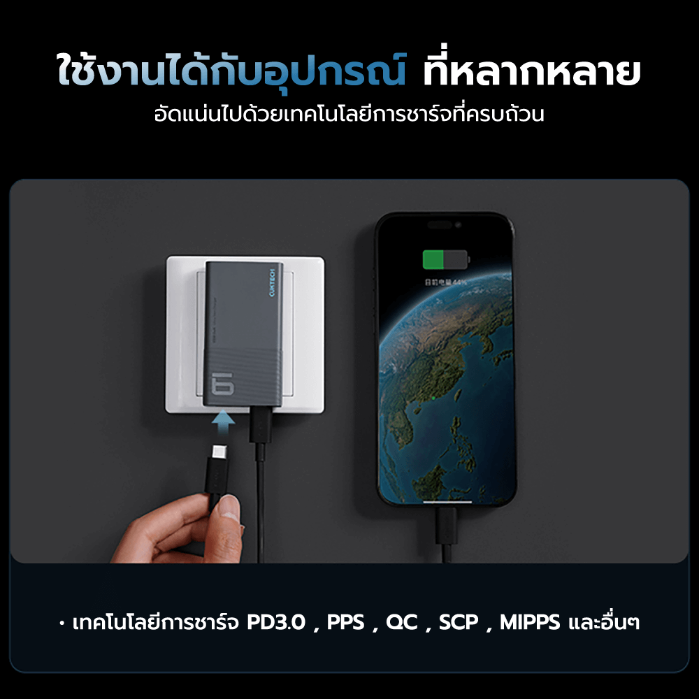 หัวชาร์จเร็ว CUKTECH GAN3 AD652S 65W USB-C 2 พอร์ต สีขาว (รองรับ PD3.0 ,PPS,QCU)